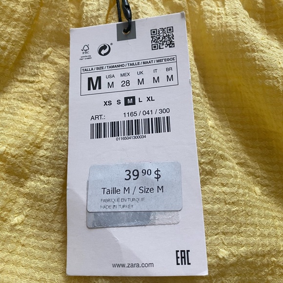 NWT Zara Swiss Dot Volume Blouse Yellow Puffed Sleeve Sheer Blouse M - Picture 11 of 11
